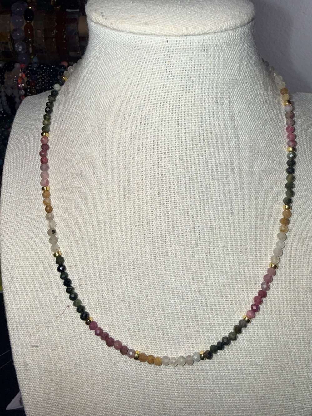 3.5mm Watermelon Tourmaline & Hematite Necklace 17”